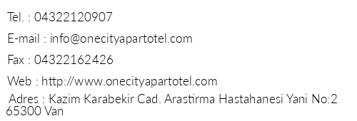 Onecity Apart Hotel telefon numaralar, faks, e-mail, posta adresi ve iletiim bilgileri